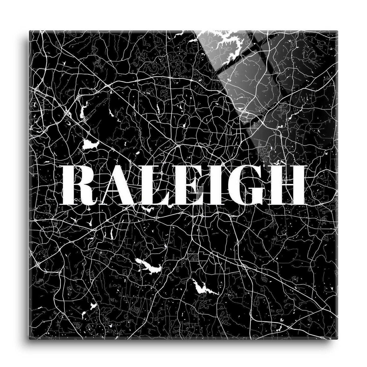 Minimalistic B&W North Carolina Raleigh Map | Hi-Def Glass Art | Eaches | Min 1