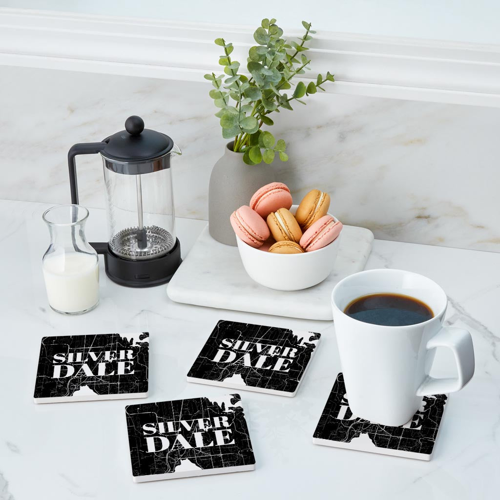 Minimalistic B&W Washington Silverdale Map | Absorbent Coasters | Set of 4 | Min 2