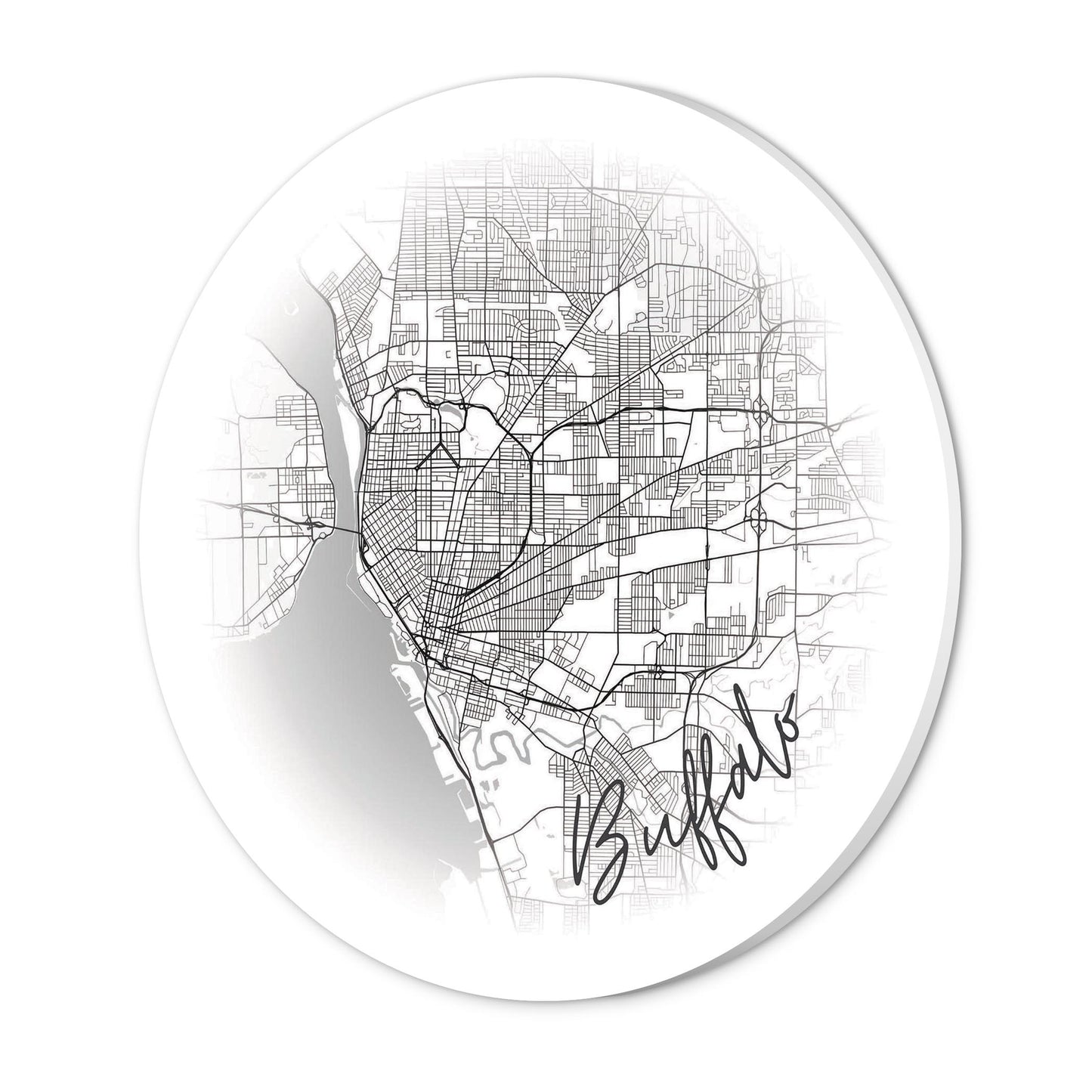 Minimalistic B&W New York Buffalo Faded Circle Map | Wood Sign | Eaches | Min 1