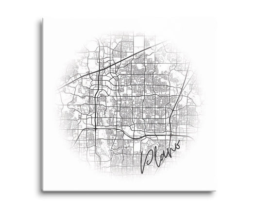 Minimalistic B&W Texas Plano Circle Map | Hi-Def Glass Art | Eaches | Min 2