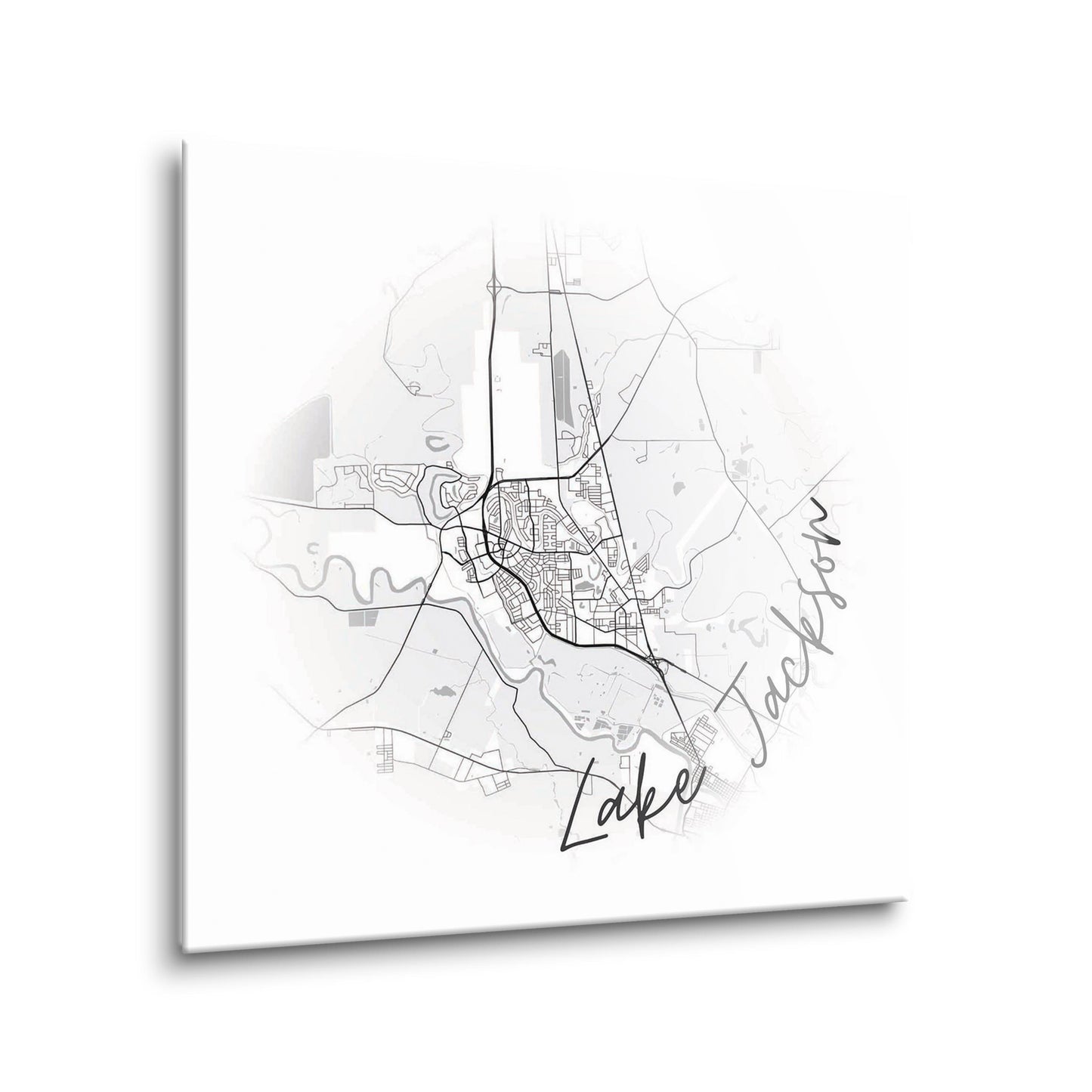 Minimalistic B&W Texas Lake Jackson Circle Map | Hi-Def Glass Art | Eaches | Min 2