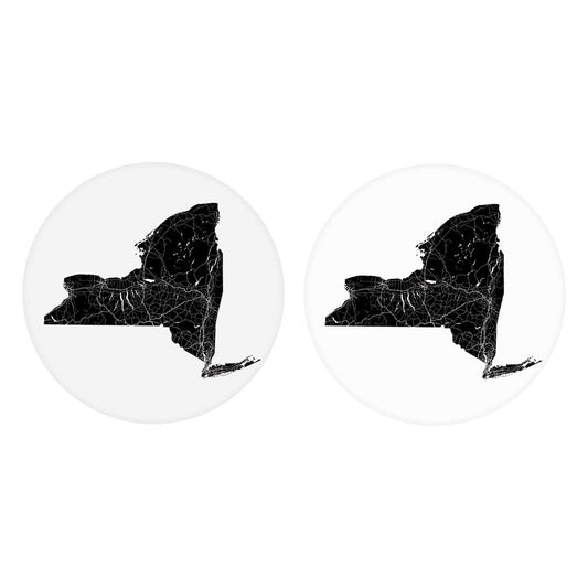 Minimalistic B&W New York State With Map | Absorbent Car Coasters | Set of 2 | Min 4
