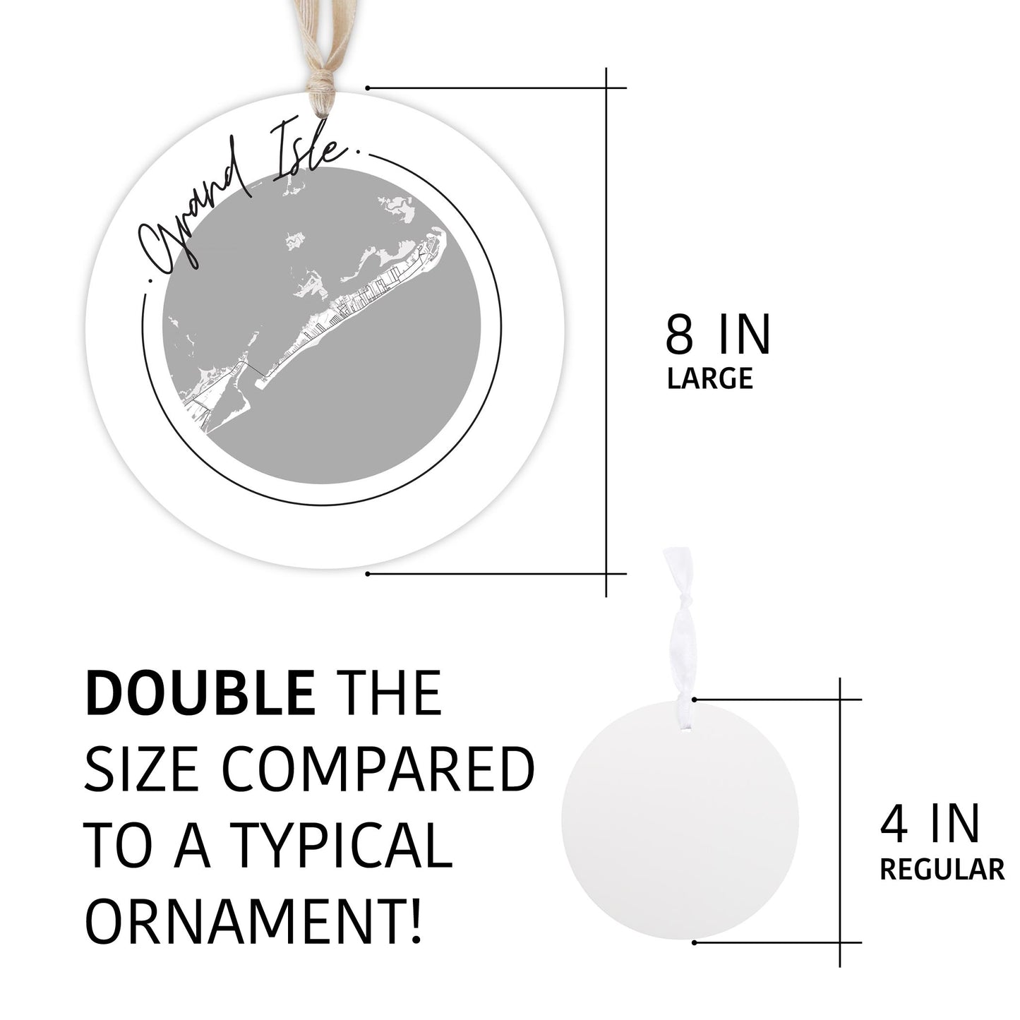 Minimalist B&W Louisiana Grand Isle Circle Map | Wood Ornament | Eaches | Min 1