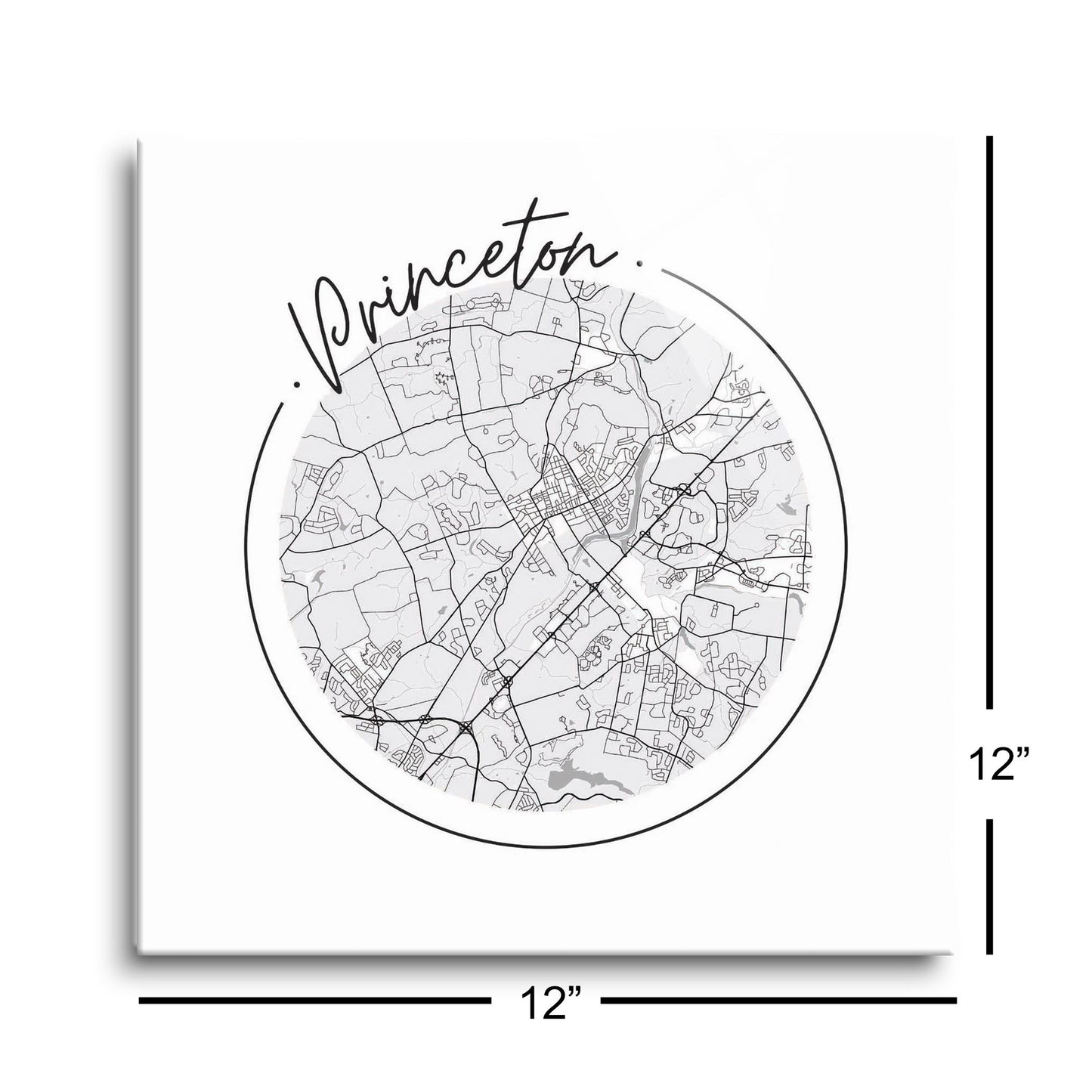 Minimalistic B&W New Jersey Princeton Circle Map | Hi-Def Glass Art | Eaches | Min 1
