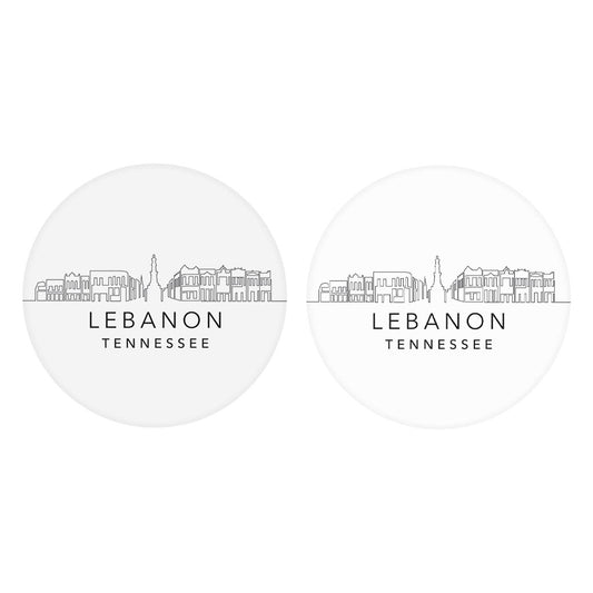 Minimalist B&W Tennessee Lebanon Skyline | Absorbent Car Coasters | Set of 2 | Min 4
