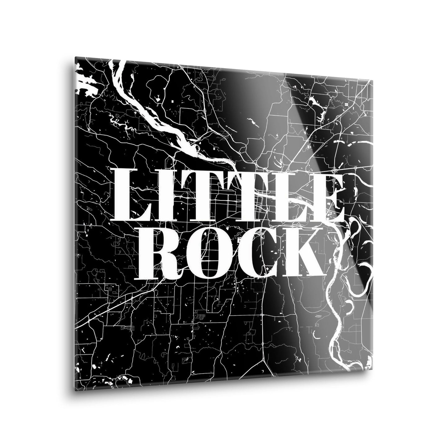 B&W Minimalist Arkansas Little Rock Map | Hi-Def Glass Art | Eaches | Min 1