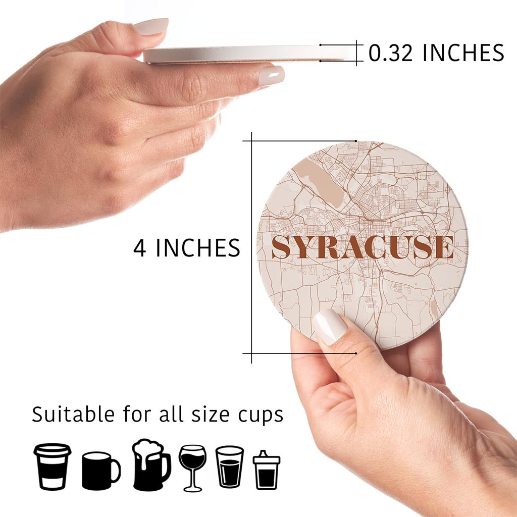 Modern Minimalist New York Syracuse Map | Absorbent Coasters | Set of 4 | Min 2