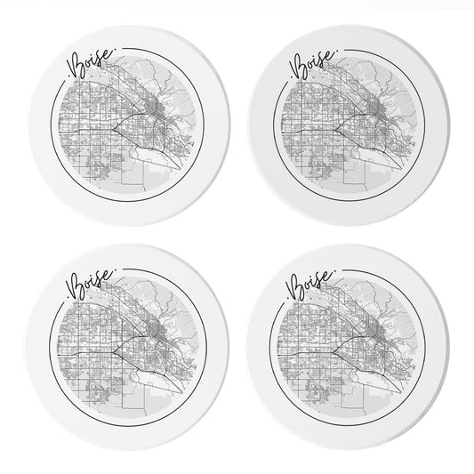 Minimalist B&W Idaho Boise Circle Map | Absorbent Coasters | Set of 4 | Min 2