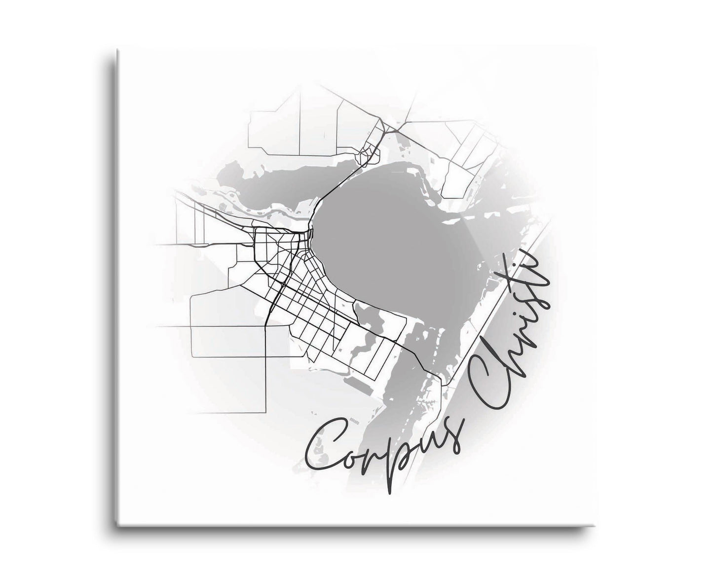 Minimalistic B&W Texas Corpus Christi Circle Map | Hi-Def Glass Art | Eaches | Min 2