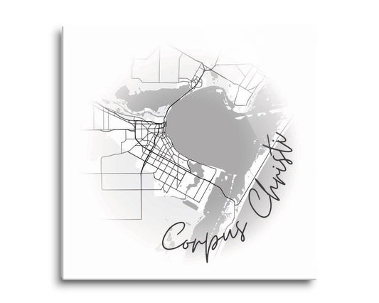Minimalistic B&W Texas Corpus Christi Circle Map | Hi-Def Glass Art | Eaches | Min 2
