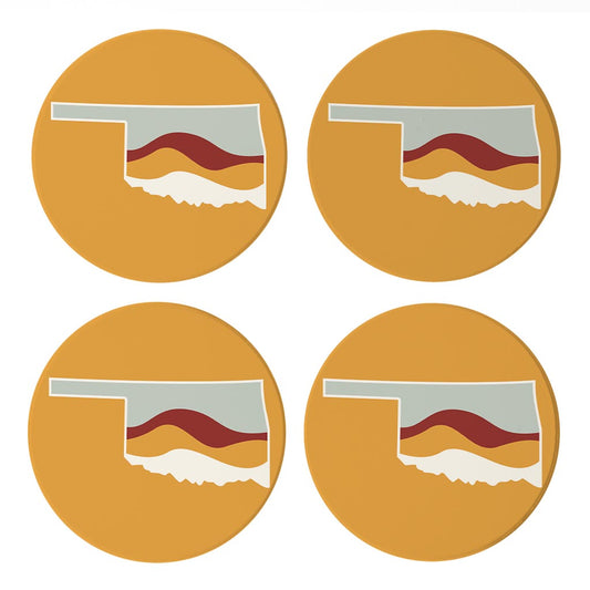 Modern Minimalist Oklahoma Orange Retro State Shape With Hills | Absorbent Coasters | Set of 4 | Min 2