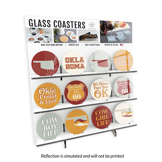Modern Minimalist Oklahoma Circle Glass Coaster Loaded Display POP Min of 1
