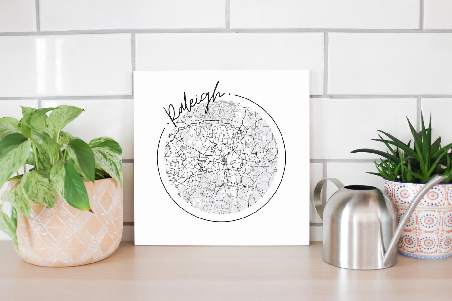 Minimalistic B&W North Carolina Raleigh Circle Map | Wood Sign | Eaches | Min 2