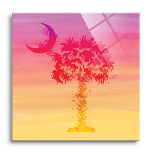 South Carolina Pink Water Color Palm Trees | Hi-Def Glass Art | Eaches | Min 1