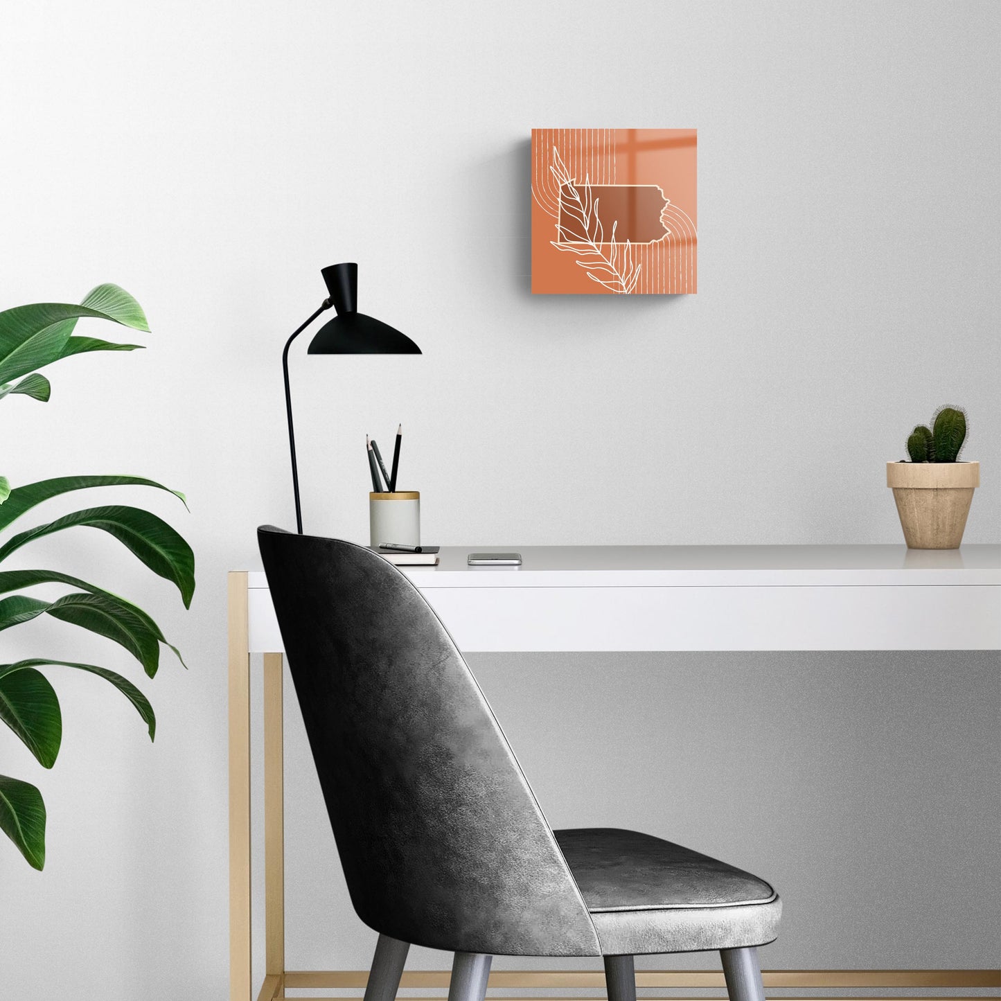 Modern Minimalist Pennsylvania State Leaf | Hi-Def Glass Art | Eaches | Min 2