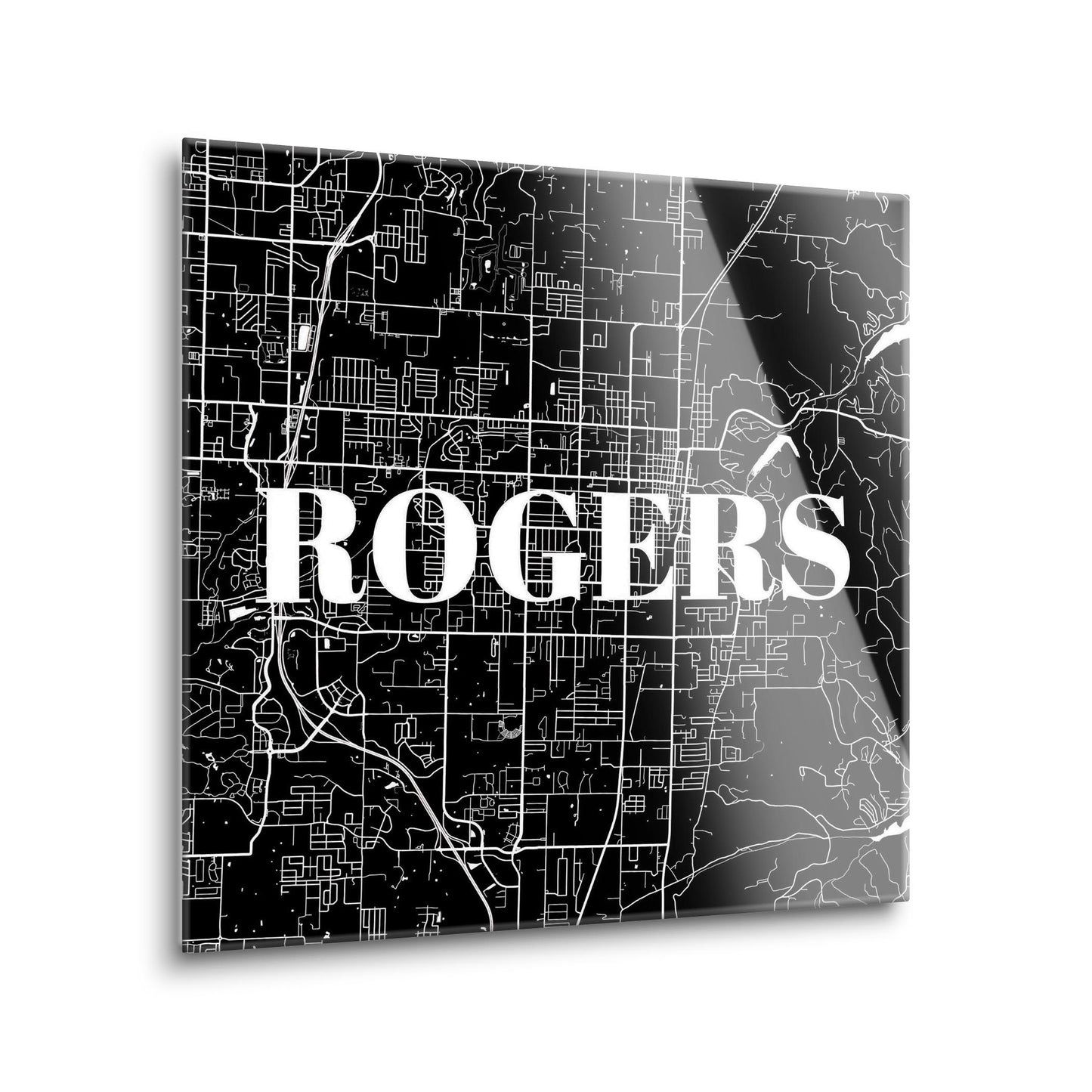 Minimalist B&W Arkansas Rogers Map | Hi-Def Glass Art | Eaches | Min 1