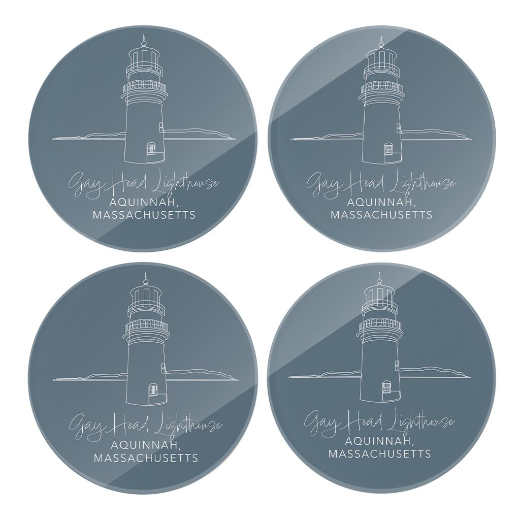 Gay Head Lighthouse Muted Coastal | Hi-Def Glass Coasters | Set of 4 | Min 2