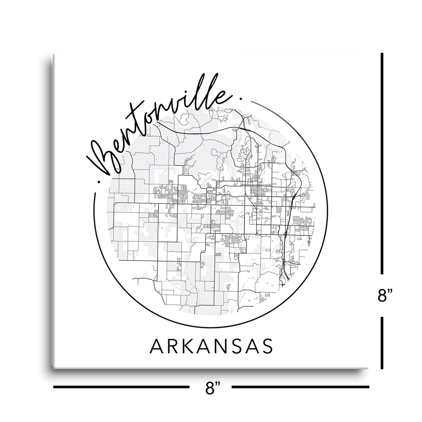 Minimalist B&W Arkansas Bentonville Circle Map State | Hi-Def Glass Art | Eaches | Min 2