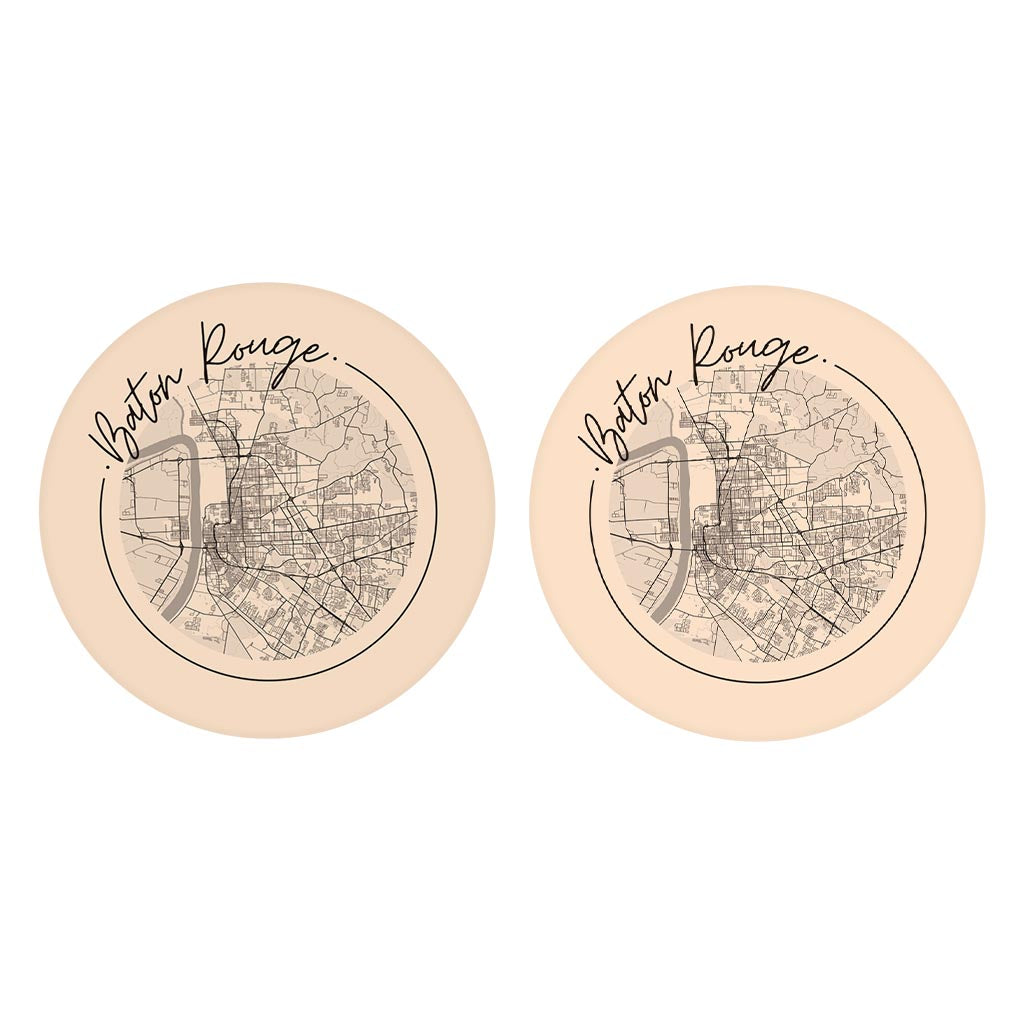 Louisiana Colorful Baton Rouge Circle Map | Absorbent Car Coasters | Set of 2 | Min 4