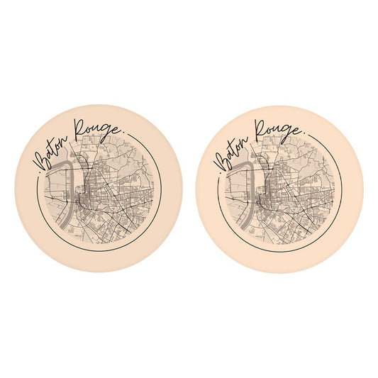 Louisiana Colorful Baton Rouge Circle Map | Absorbent Car Coasters | Set of 2 | Min 4