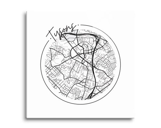 Minimalistic B&W Virginia Tysons Circle Map | Hi-Def Glass Art | Eaches | Min 2