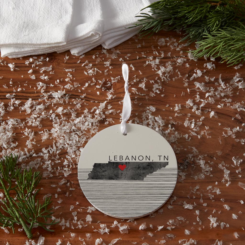 Minimalist B&W Tennessee State Lebanon Heart | Wood Ornament | Eaches | Min 6