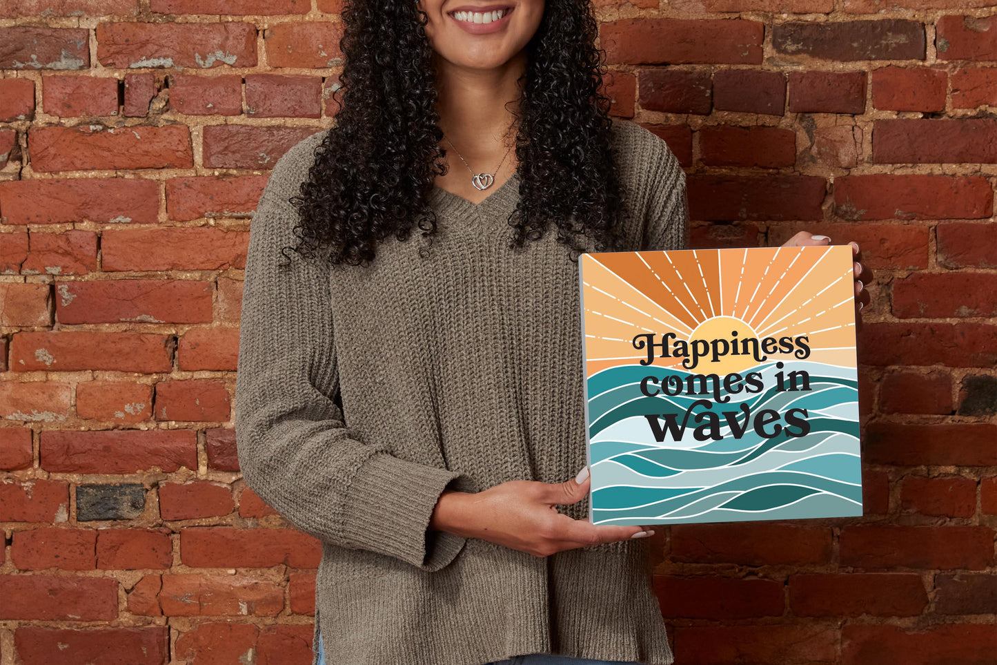 Happiness Comes In Waves | Wood Block | Eaches | Min 2