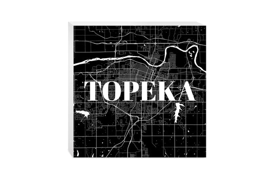 Minimalist B&W Kansas Topeka Map | Wood Block | Eaches | Min 2