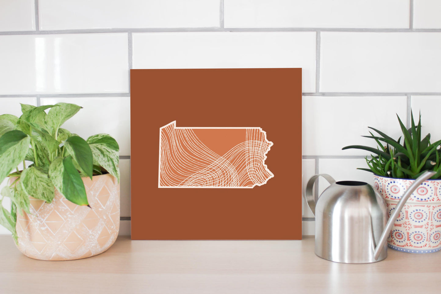 Modern Minimalist Pennsylvania State Lines Dark | Wood Sign | Eaches | Min 2