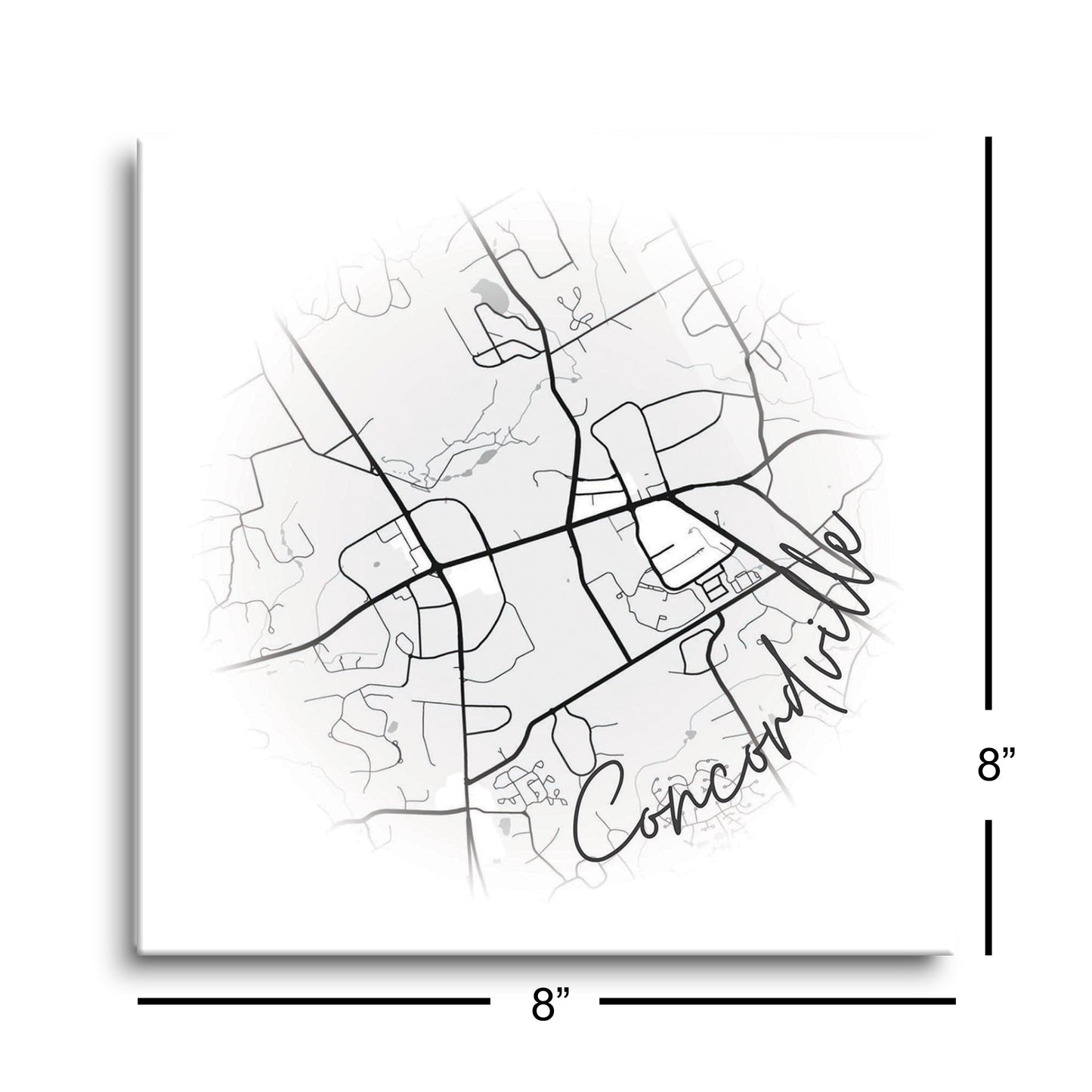Minimalistic B&W Pennsylvania Concordville Circle Map | Hi-Def Glass Art | Eaches | Min 2