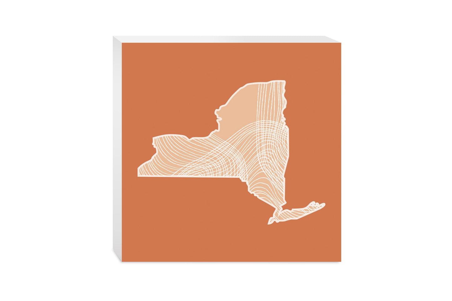 Modern Minimalist New York State Fluid Lines Dark | Wood Block | Eaches | Min 2