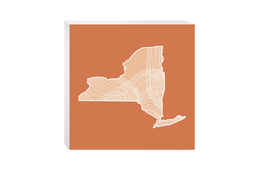 Modern Minimalist New York State Fluid Lines Dark | Wood Block | Eaches | Min 2