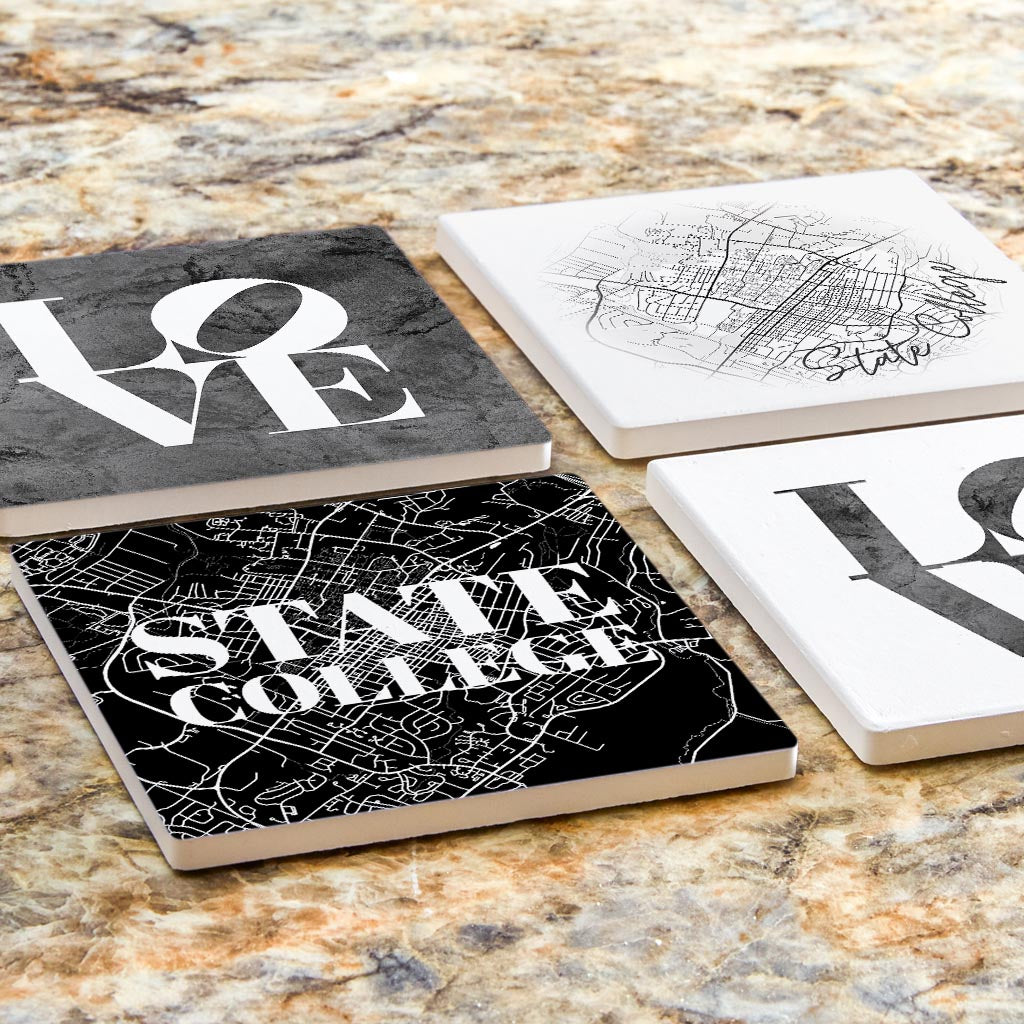 Minimalistic B&W Pennsylvania State College Maps Love| Absorbent Coasters | Set of 4 | Min 2