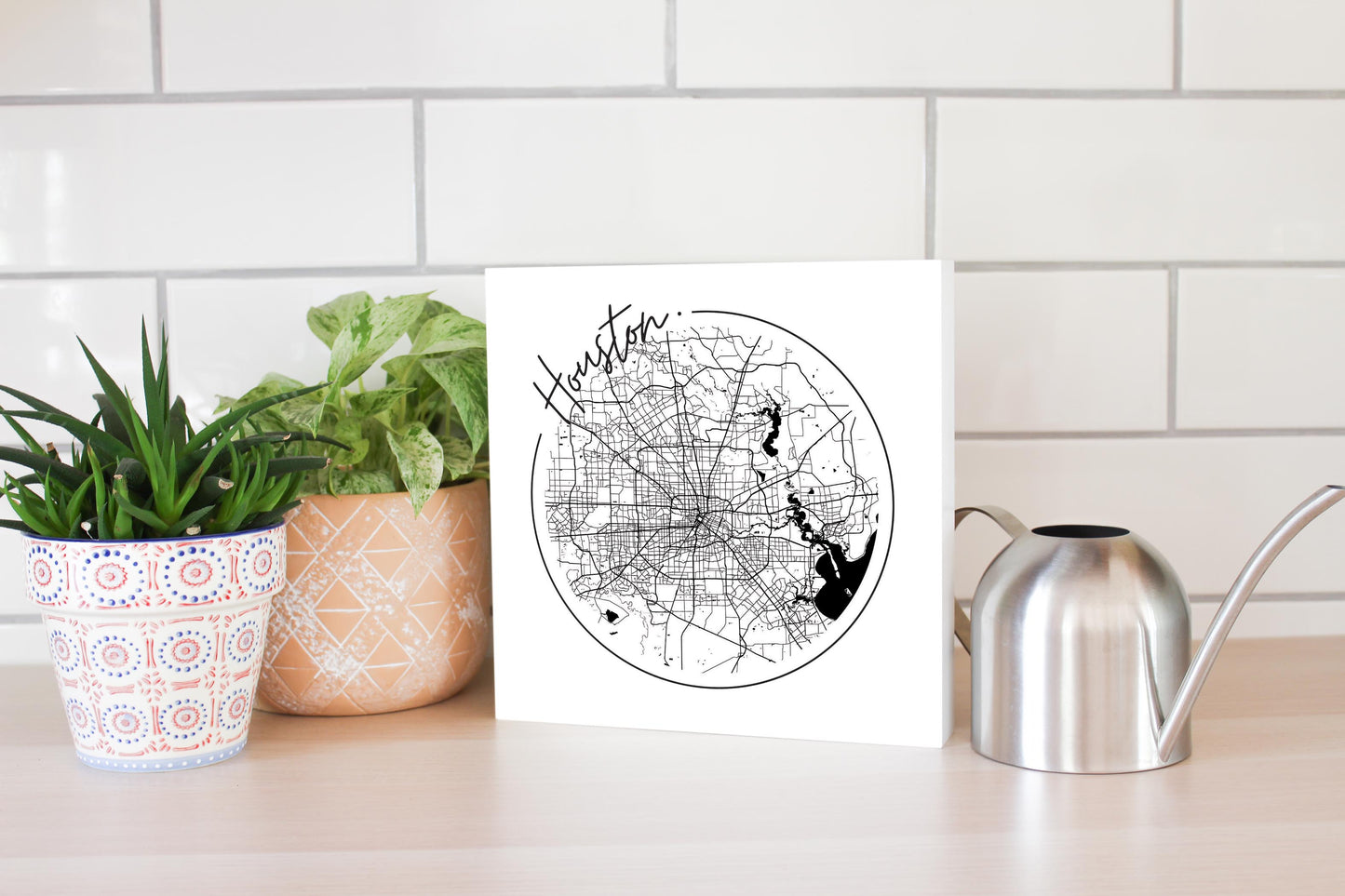 Modern Houston White Round Map | Wood Block | Eaches | Min 2