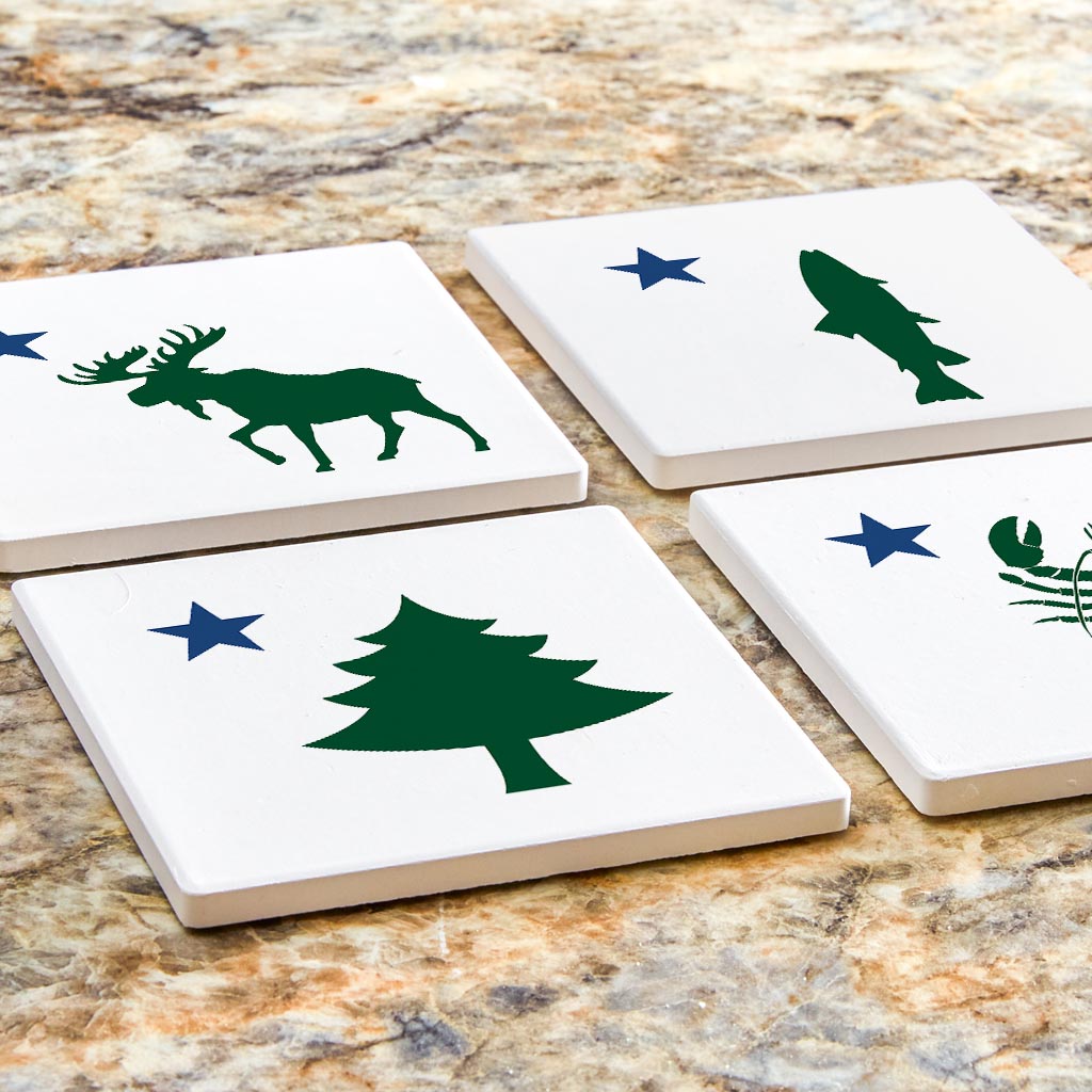 New England Star With Icons | Absorbent Coasters | Set of 4 | Min 2