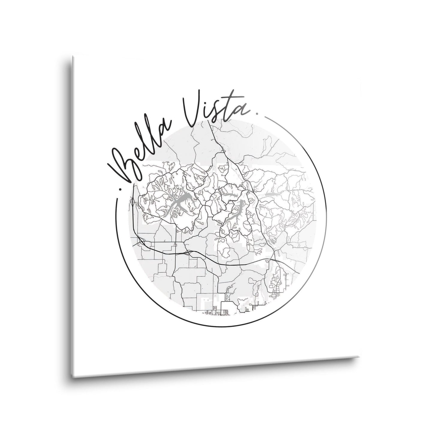 Minimalist B&W Arkansas Bella Vista Circle Map | Hi-Def Glass Art | Eaches | Min 1