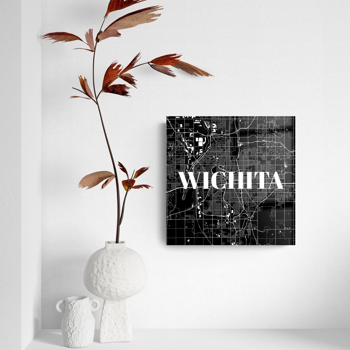 Minimalist B&W Kansas Wichita Map | Hi-Def Glass Art | Eaches | Min 2