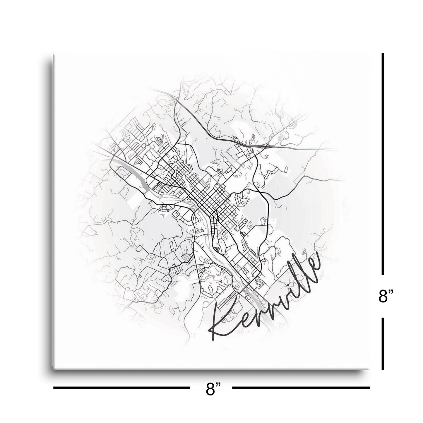 Minimalistic B&W Texas Kerrville Circle Map | Hi-Def Glass Art | Eaches | Min 2