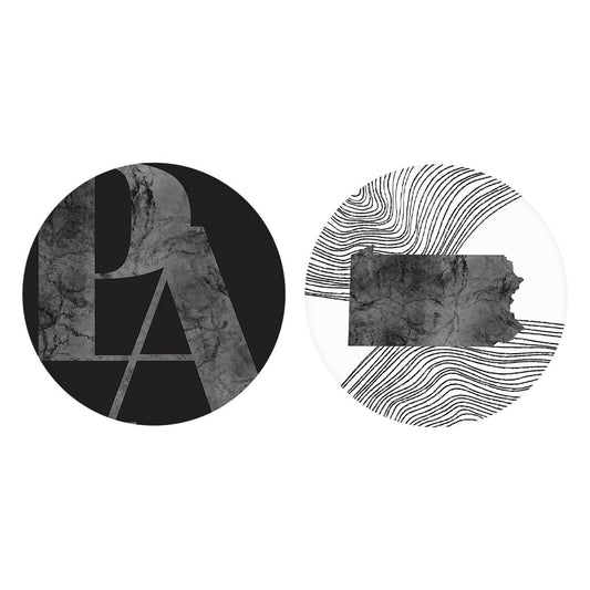 Minimalistic B&W Pennsylvania State Dark Initials| Absorbent Car Coasters | Set of 2 | Min 4