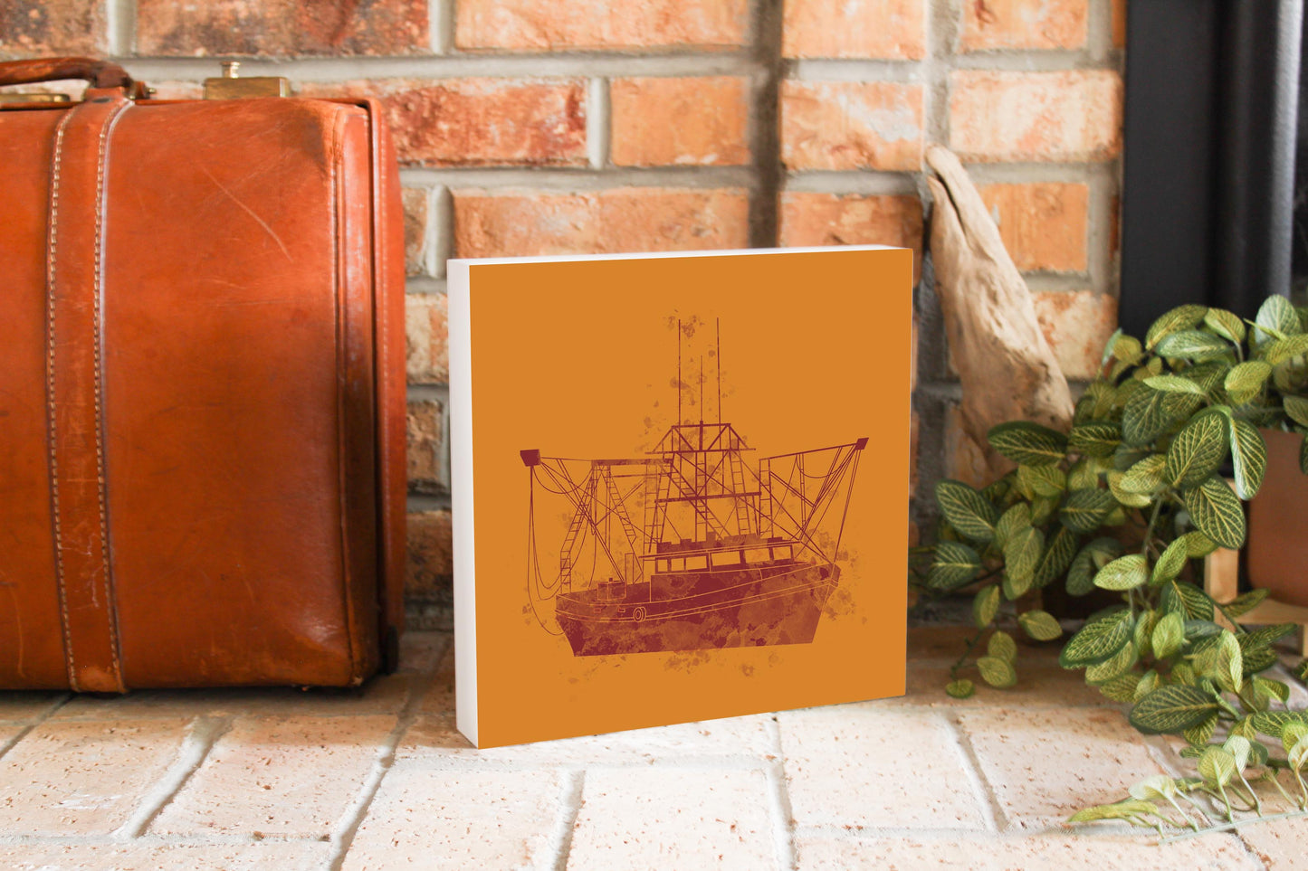 Louisiana Colorful Water Color Shrimp Boat | Wood Block | Eaches | Min 2