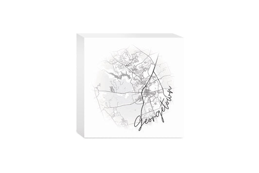Minimalistic B&W Texas Georgetown Circle Map | Wood Block | Eaches | Min 4