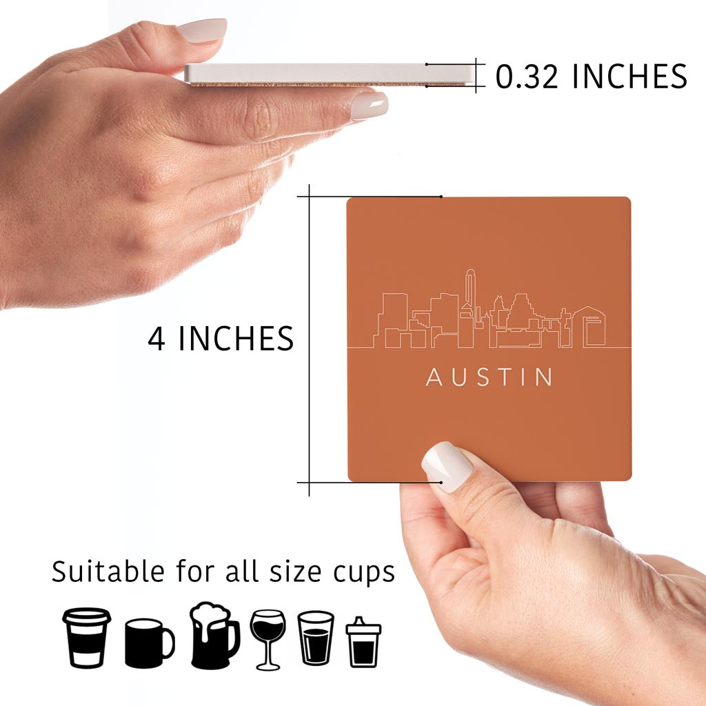 Modern Minimalist Texas Austin Skyline | Absorbent Coasters | Set of 4 | Min 2