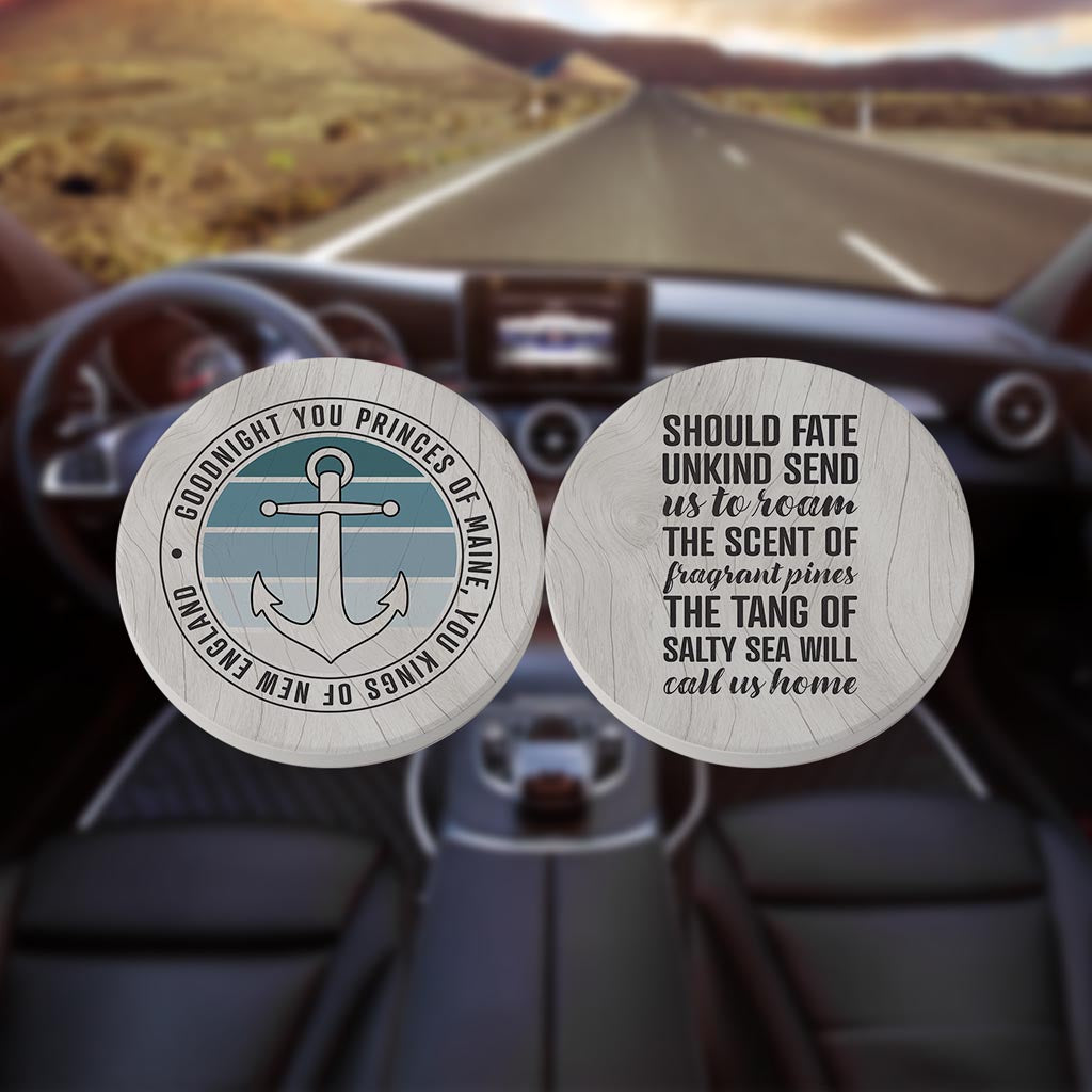 New England Sayings With Wood Grain | Absorbent Car Coasters | Set of 2 | Min 4