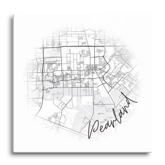 Minimalistic B&W Texas Pearland City Circle Map | Hi-Def Glass Art | Eaches | Min 1