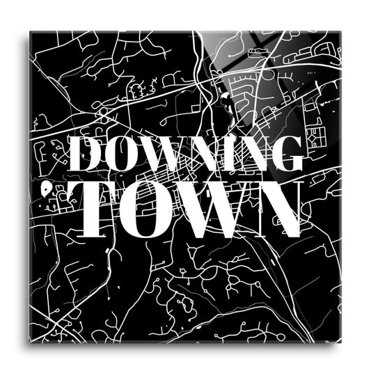 Minimalistic B&W Pennsylvania Downingtown Map | Hi-Def Glass Art | Eaches | Min 1