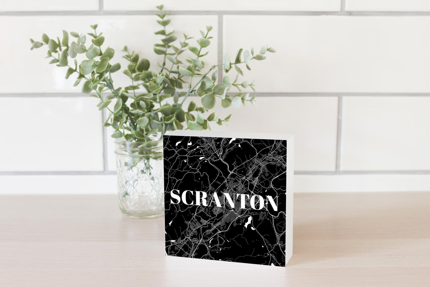 Minimalistic B&W Pennsylvania Scranton Map | Wood Block | Eaches | Min 4