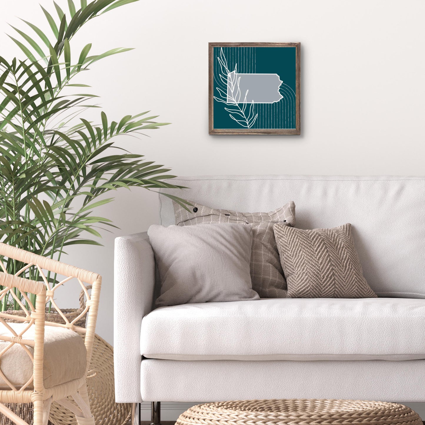Modern Minimalist Pennsylvania Shape With Leaf | Wood Sign | Eaches | Min 1