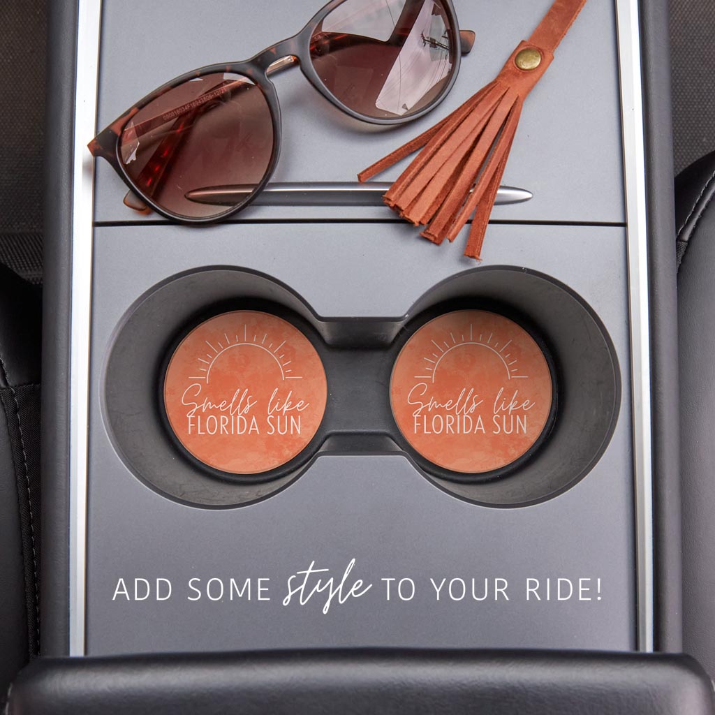 Smells Like Florida Sun Pink | Absorbent Car Coasters | Set of 2 | Min 4