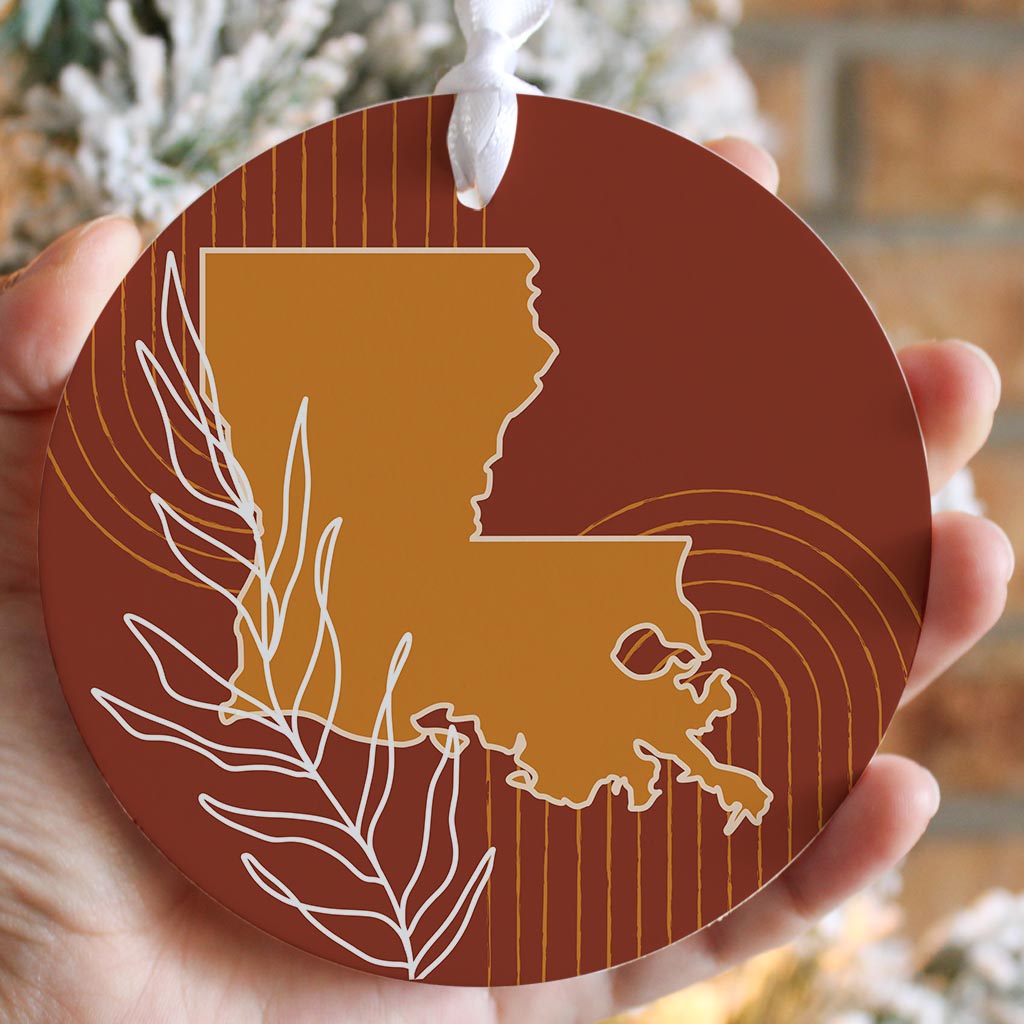 Modern Minimalist Louisiana State Shape With Leaf| Wood Ornament | Eaches | Min 6
