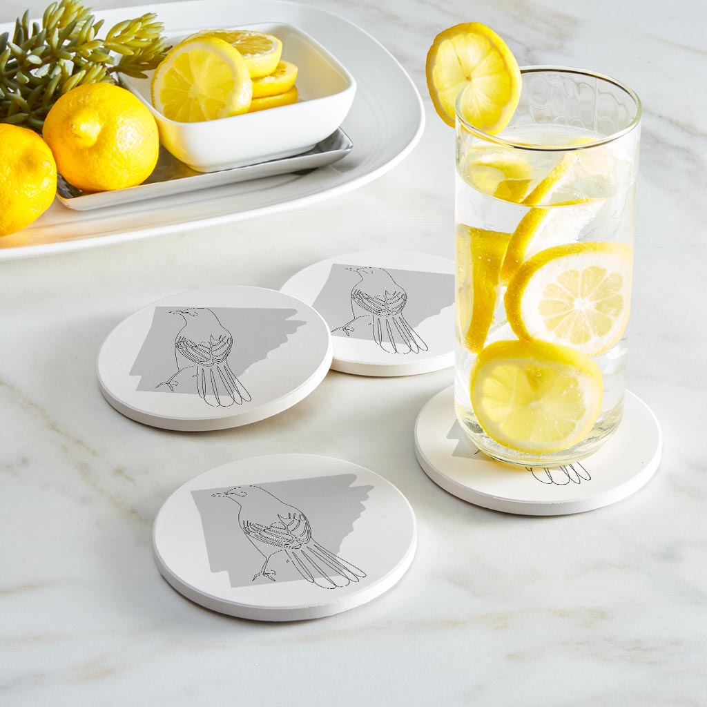 B&W Minimalist Arkansas Single Line Bird | Absorbent Coasters | Set of 4 | Min 2
